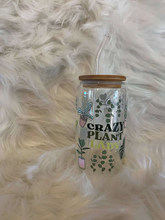 16oz/473ml “CRAZY PLANT LADY” GLASS TUMBLER