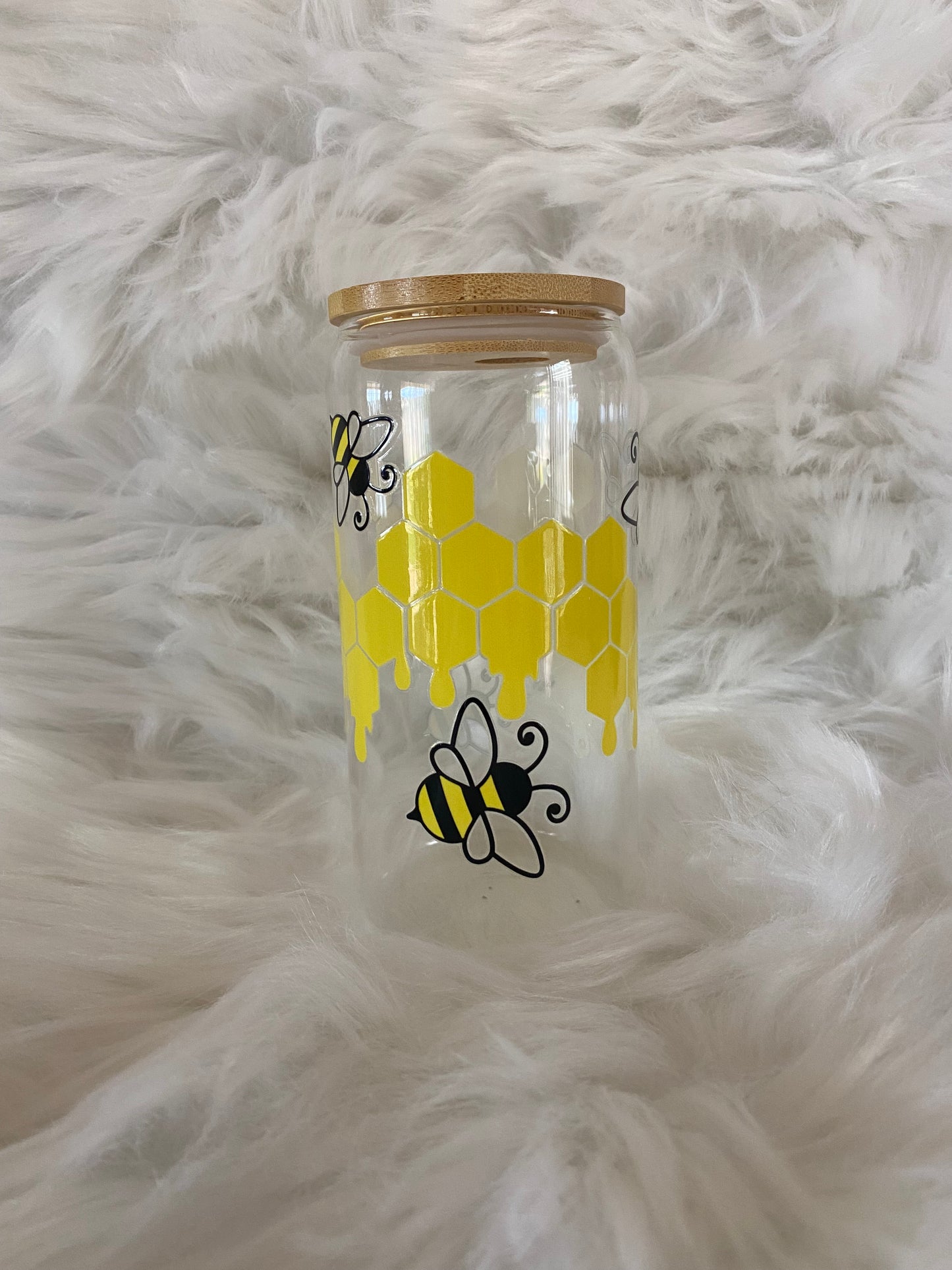 16oz /473ml “HONEYCOMB BEE” GLASS TUMBLER