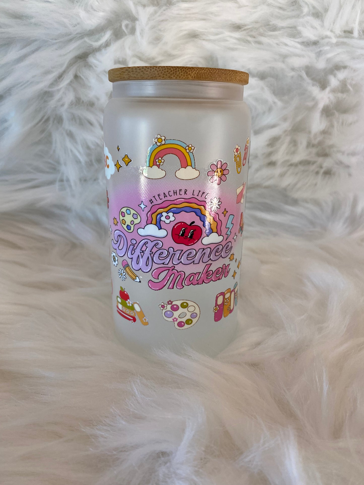 16oz/473ml “TEACHER” FROSTED GLASS TUMBLER